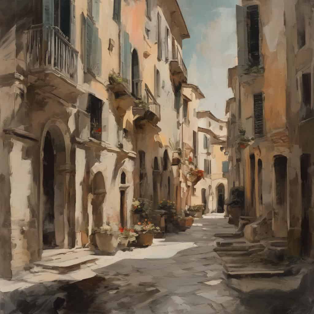 Σύγχρονη τέχνη και νέες τάσεις σε αστικό σκηνικό με παραδοσιακή αρχιτεκτονική, ζωγραφική με έμφαση στην σύγχρονη τέχνη.